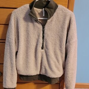 Fabletics Soft Cream and Gray Zip Pullover